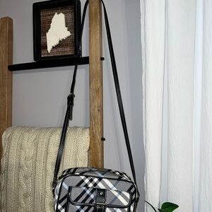 BURBERRY Nova Check Blue Label Shoulder/ Crossbody Bag Nylon Blue Silver